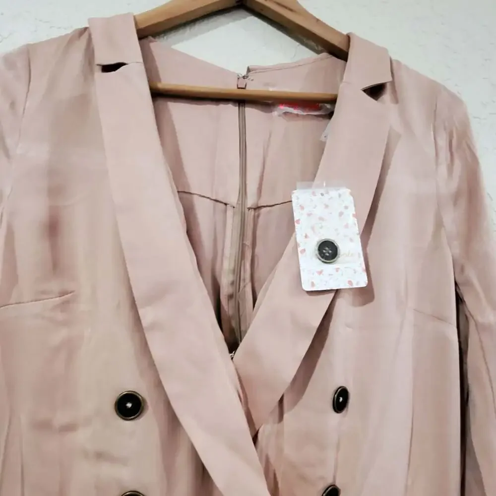 Free People Jumpsuit Womens Sz 8 Mystic Tan Pink Satin Silky Glam Festival Party